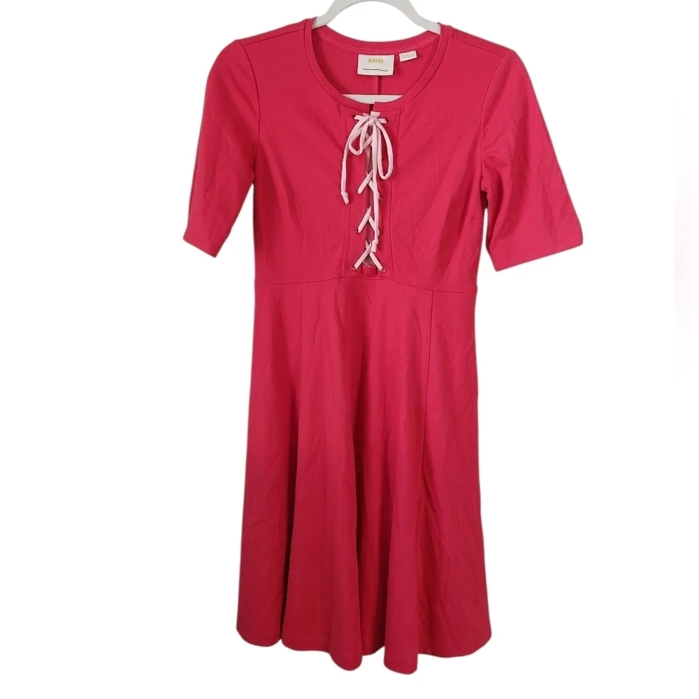 Maeve Pink Lace-Up Midi Dress